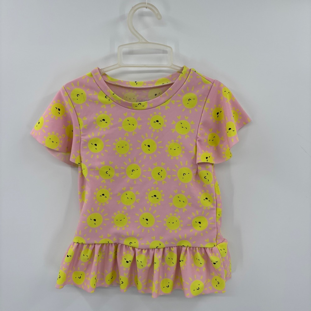 Cat & Jack Rash Guard Kids 4T Pink Sun Peplum‎ Flutter Sleeve Swim Top Summer